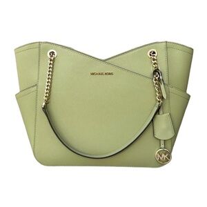 NWT Michael Kors Sage Green Jet Set Travel Leather Tote Retail $558